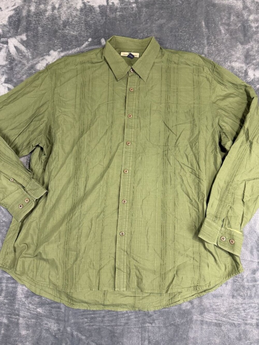 Tommy Bahama Mens Green Striped Long Sleeve Button-Down Shirt XXL